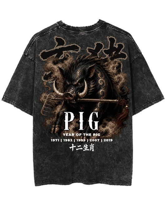 ZODIAC PIG PREMIUM OVERSIZED VINTAGE TEE